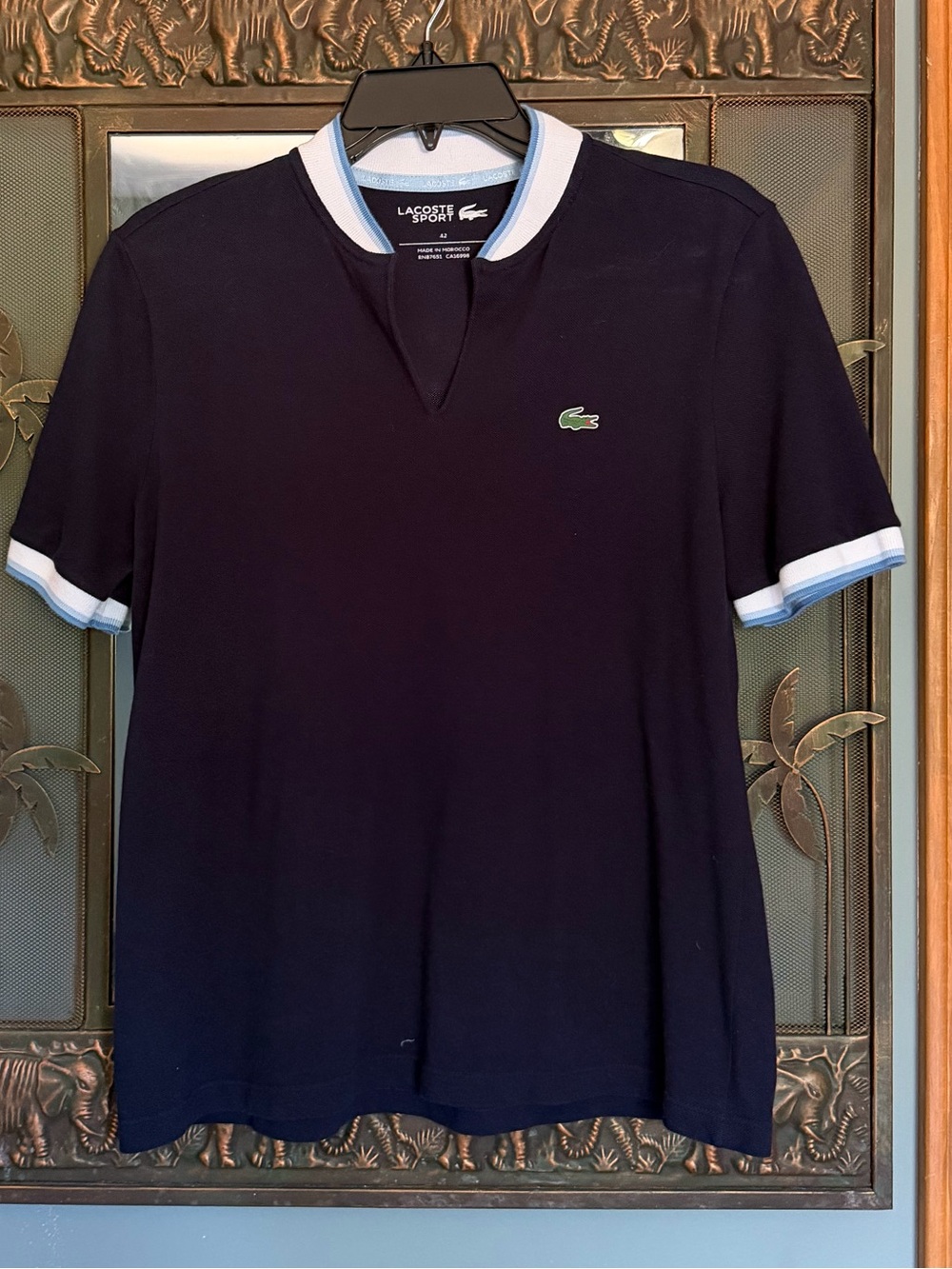 Lacoste Women’s  Navy Polo with White Trim and Green Logo size 42